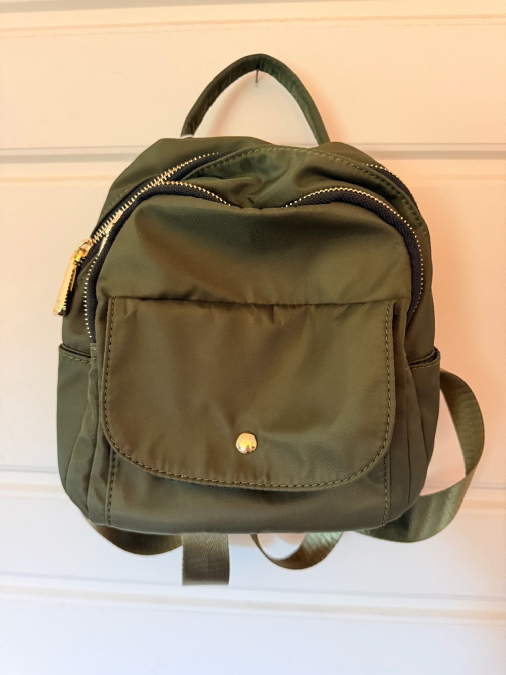 Compact Olive Green Mini Backpack with Front Pocket